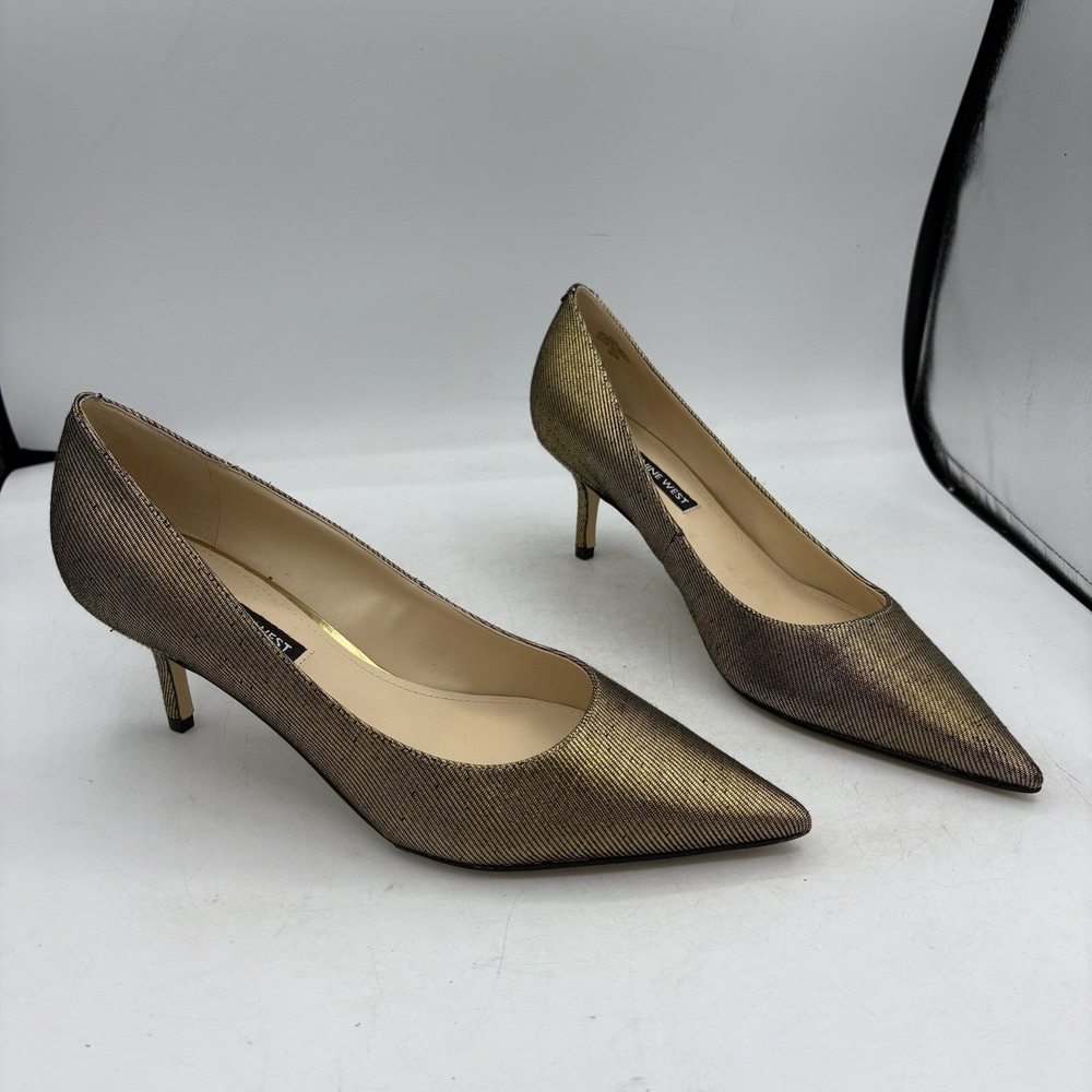 Nine West‎ Heels Womens Size 9.5 M Arlene 2 Gold Stripe Pumps Pointed Toe